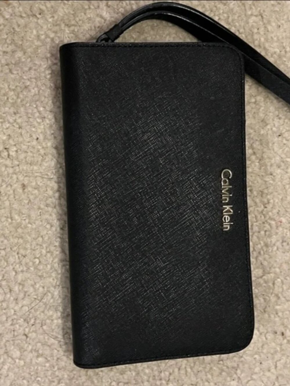 Calvin Klein Black Leather Purse Wallet Hand Bag Pouch with Straps